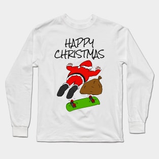 Skateboarding Santa Fallen Off Skateboard Funny Christmas Long Sleeve T-Shirt